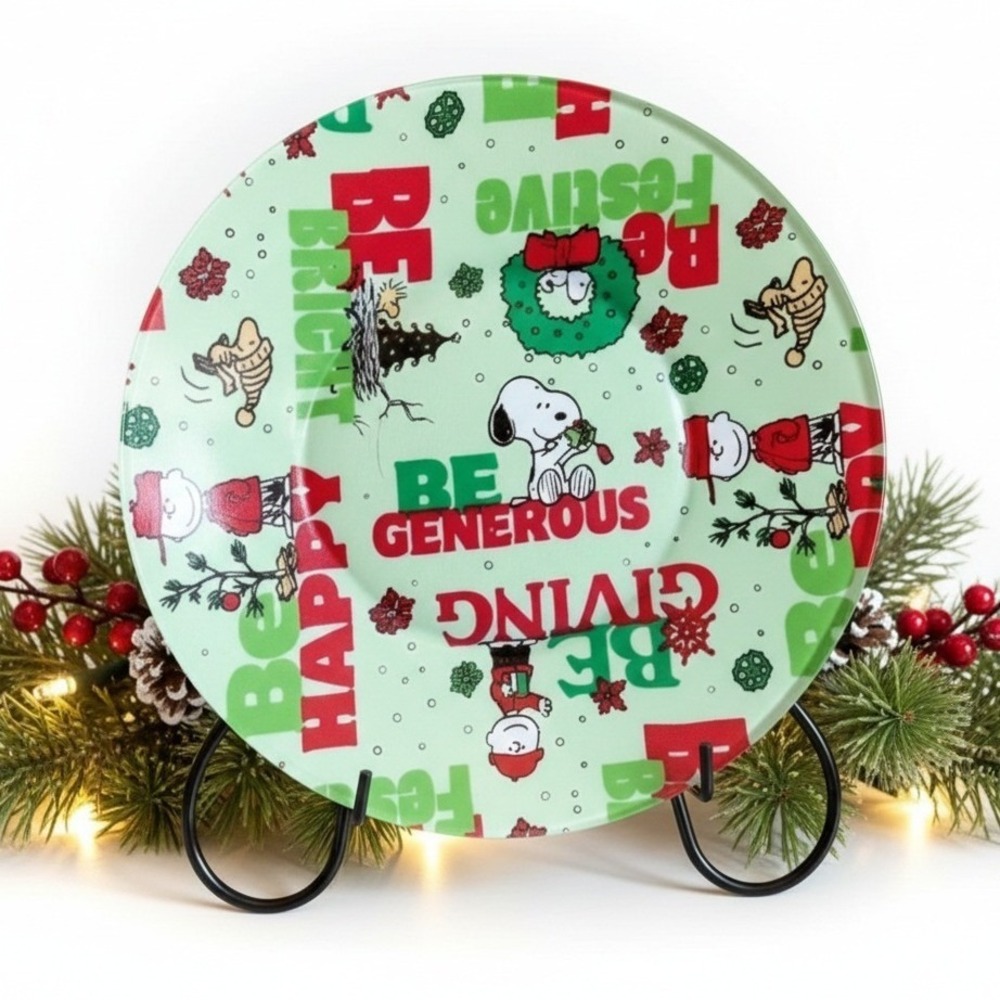 Snoopy‎ Christmas Decorative Plate 8" Handmade Red Green Holiday Decor